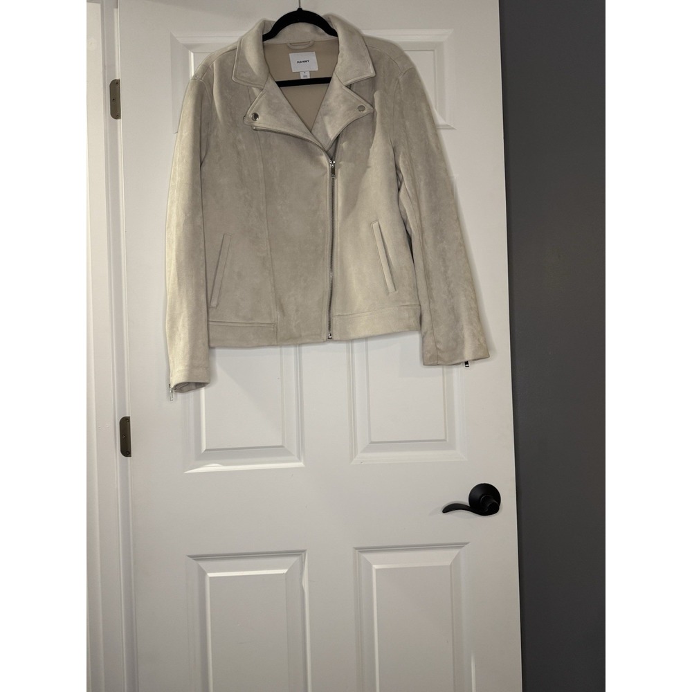 Old Navy Faux Suede Moto Jacket Asymmetrical Zip Xl Beige